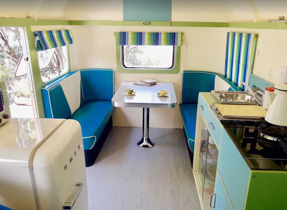 Fun and Funky Caravan interior - Eco and Quirky Accommodation Great Barrier Island NZ