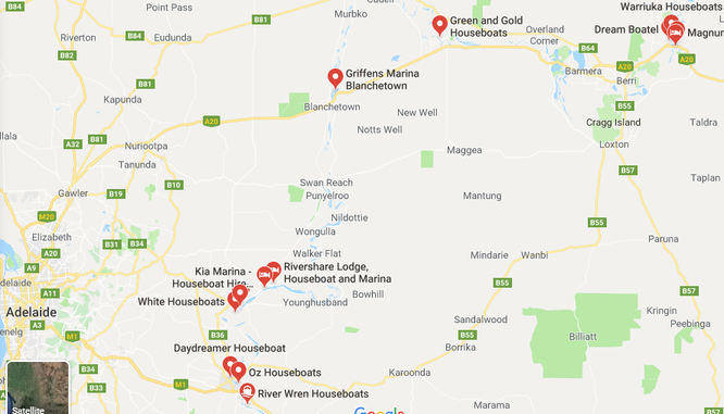 Map of Murray River Houseboats in South Australia